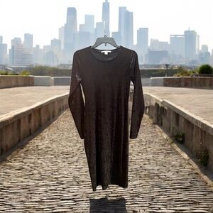 MICHAEL Michael Kors Crushed Velvet Black Long Sleeve Dress Goth Glam Classic